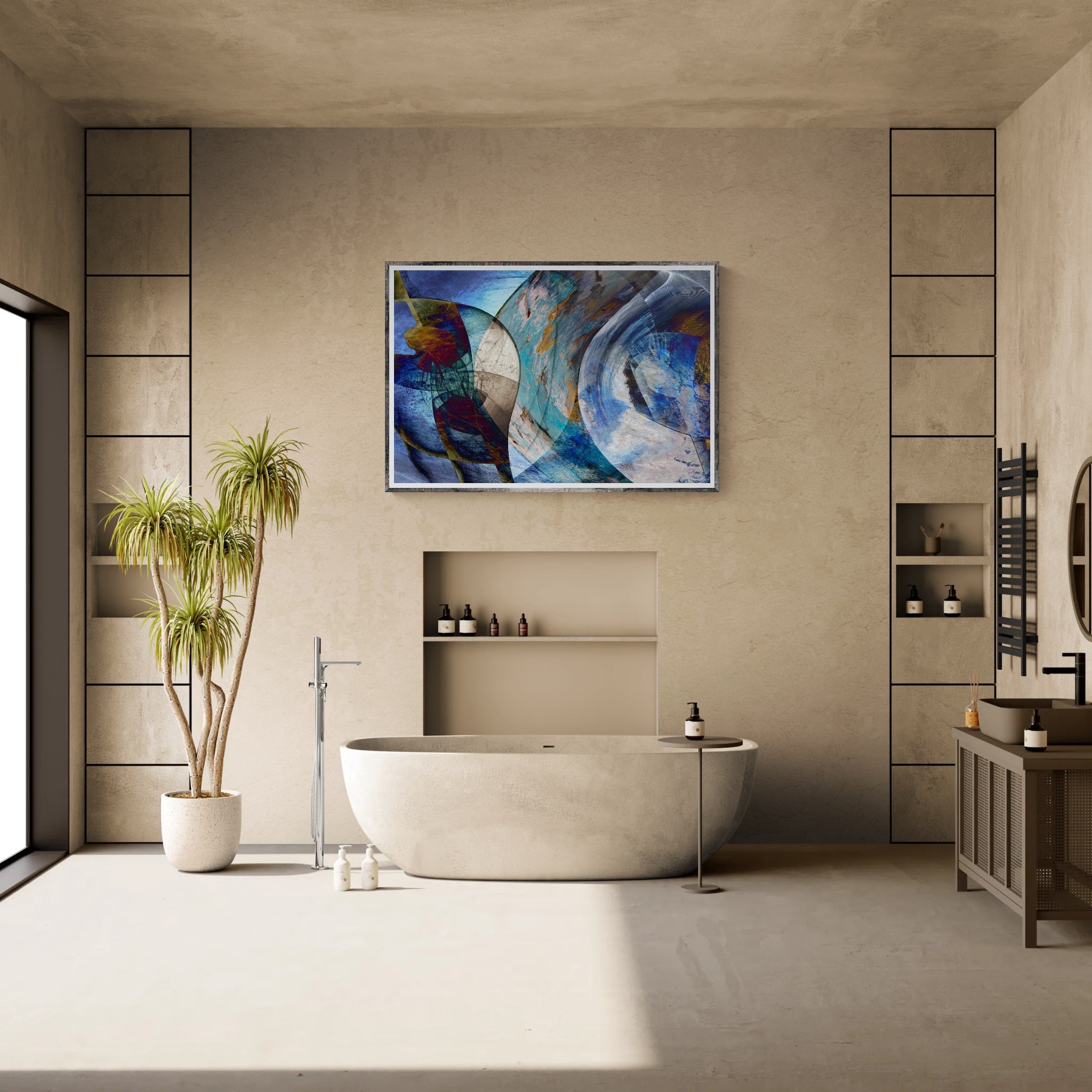 Cobalt Cadence – Abstract Blue Art Print, Fine Art Poster & Framed Wall Art